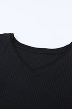 Load image into Gallery viewer, Waffle-Knit V-Neck Dropped Shoulder Blouse - Ti Amo I love you
