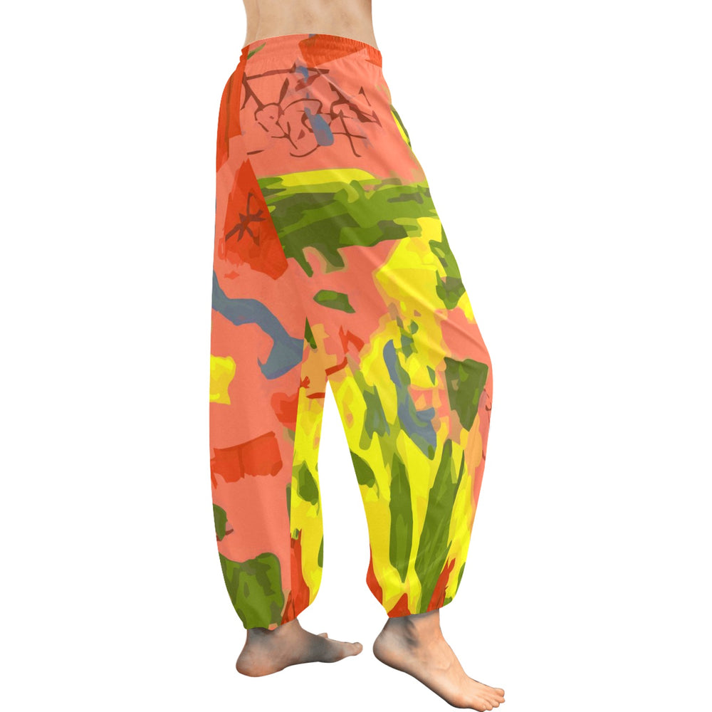 Ti Amo I love you  - Exclusive Brand  - Orange Yellow Green Geometric Pattern -Women's Harem Pants - Sizes XS-2XL