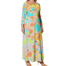 Load image into Gallery viewer, Ti Amo I love you - Exclusive Brand - Peach with Orange &amp; Aqua Abstract - Long Dress / Long Sleeves -  Womens Plus Size - Loose Crew Neck Long Sleeve Long Dress - Sizes XL-5XL
