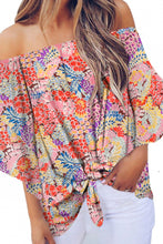 Load image into Gallery viewer, Tied Printed Off-Shoulder Half Sleeve Blouse
