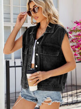 Load image into Gallery viewer, Pocketed Button Up Sleeveless Denim Jacket
