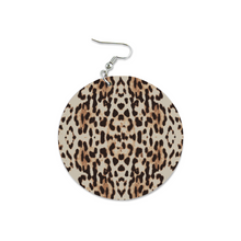 Load image into Gallery viewer, Ti Amo I love you - Exclusive Brand -Ash with Indian Khaki &amp; Cocoa Brown Leopard spots  - Geometric Round Wooden Earrings
