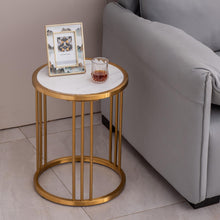 Load image into Gallery viewer, Sintered Stone Round Side/End Table with Golden Stainless Steel Frame
