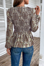 Load image into Gallery viewer, Smocked Printed Balloon Sleeve Blouse
