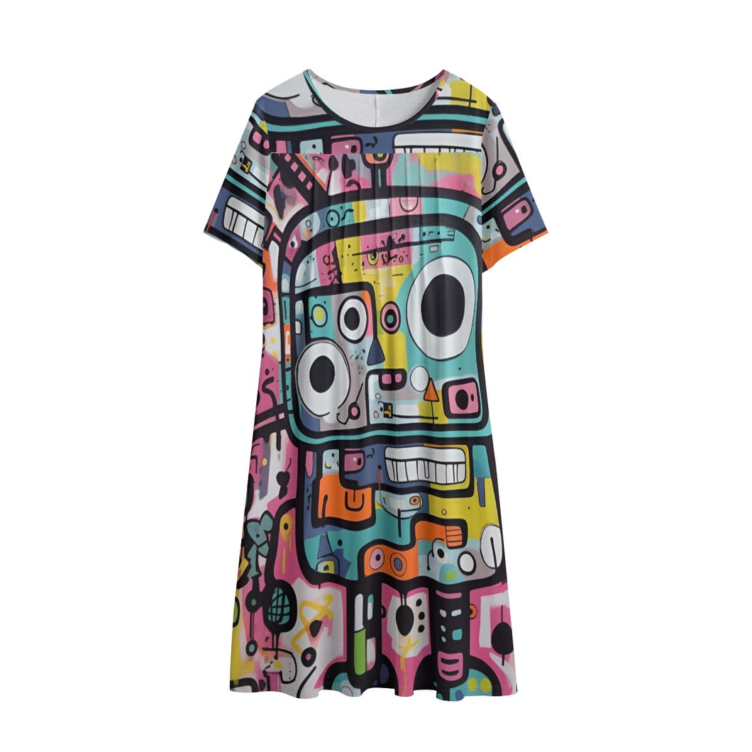 Ti Amo I love you - Exclusive Brand - Multi-Color - Robot Dress - Women's Dress With Side Pocket