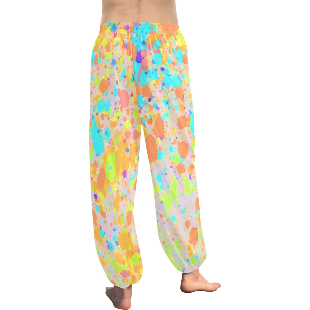 Ti Amo I love you  - Exclusive Brand  - Orange, Aqua & Yellow Splotched Pattern - Women's Harem Pants - Sizes XS-2XL