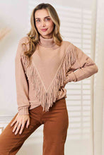 Load image into Gallery viewer, Woven Right Turtleneck Fringe Front Long Sleeve Sweater
