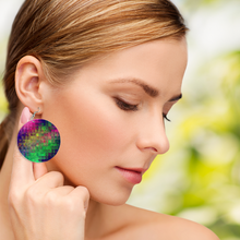 Load image into Gallery viewer, Ti Amo I love you - Exclusive Brand  - Royal Health / Purple Jam /Shamrock Green/ Dark Indigo - Geometric Round Wooden Earrings
