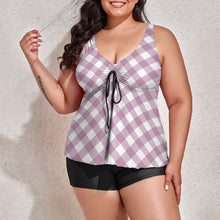 Load image into Gallery viewer, Ti Amo I love you - Exclusive Brand  - Liliy &amp; Bouquet Checkered Pattern - Women&#39;s Plus Size Split 2pc Swimsuit - Sizes XL-6XL
