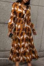 Load image into Gallery viewer, Printed Tied Pocketed Lantern Sleeve Dress
