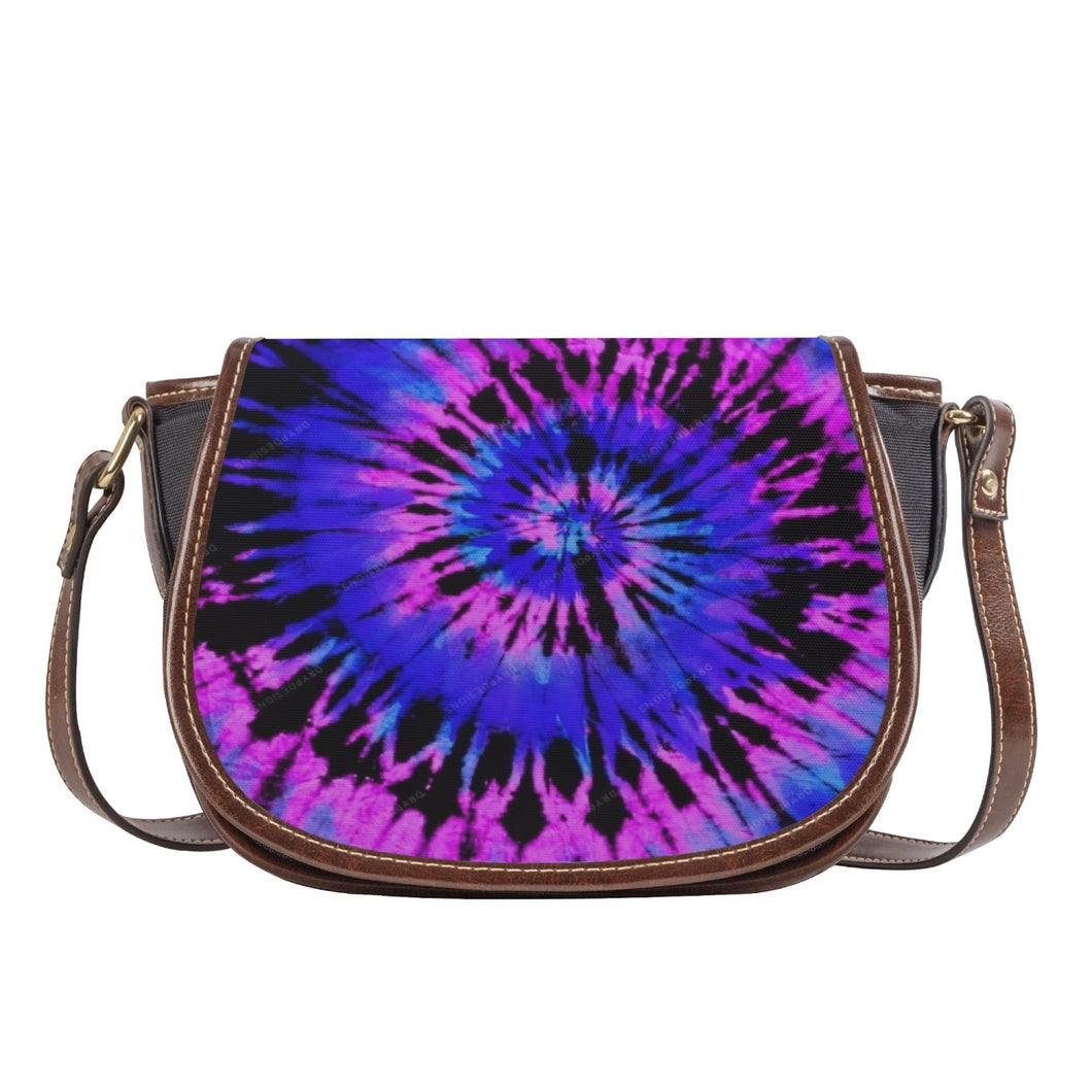 Ti Amo I love you - Exclusive Brand - Persian Blue & Heliotrope - Tie-Dye - PU Leather Flap Saddle Bag One Size