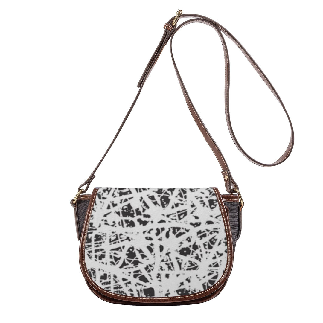 Ti Amo I love - Exclusive Brand - White & Black Pattern - PU Leather Flap Saddle Bag