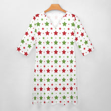 Load image into Gallery viewer, Ti Amo I love you - Exclusive Brand - Christmas Red &amp; Green Star -  7-point Sleeve Dress - Sizes S-5XL
