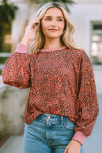 Load image into Gallery viewer, Leopard Round Neck Long Sleeve Sweatshirt
