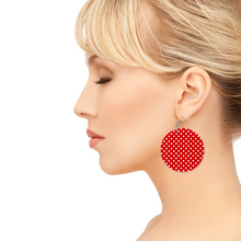 Load image into Gallery viewer, Ti Amo I love you - Exclusive Brand - Chili Pepper with Whiye Polka Dots - Geometric Round Wooden Earrings
