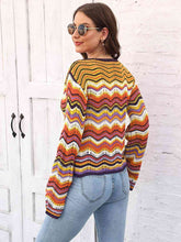 Load image into Gallery viewer, Striped Openwork Tied Cardigan
