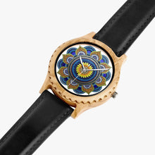 Load image into Gallery viewer, Ti Amo I love you - Exclusive Brand - Daisy and Blue Mandala - Womens Designer Italian Olive Wood Watch - Leather Strap
