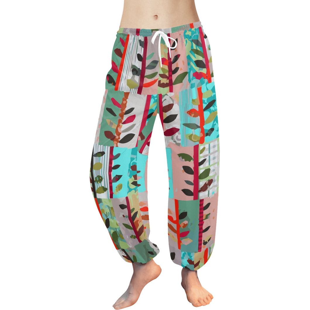 Ti Amo I love you  - Exclusive Brand  - Colorful Geometrical Leaf Pattern - Women's Harem Pants