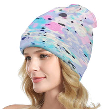 Load image into Gallery viewer, Ti Amo I love you Exclusive Brand  - Beige with Pink Purple &amp; Aqua Splatter - Unisex Knit Hat
