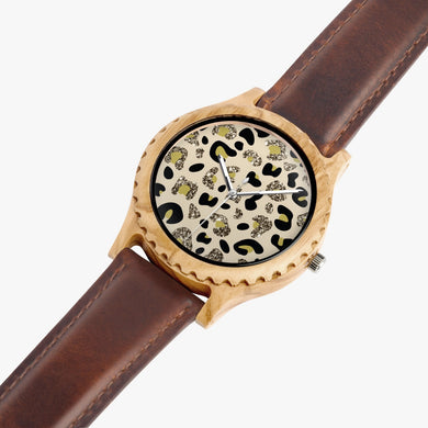 Ti Amo I love you - Exclusive Brand - Glitter Animal Print - Womens Designer Italian Olive Wood Watch - Leather Strap