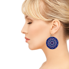 Load image into Gallery viewer, Ti Amo I love you Exclusive Brand - Deep Lavender &amp; Sapphire Blue - Mandala -Geometric Round Wooden Earrings
