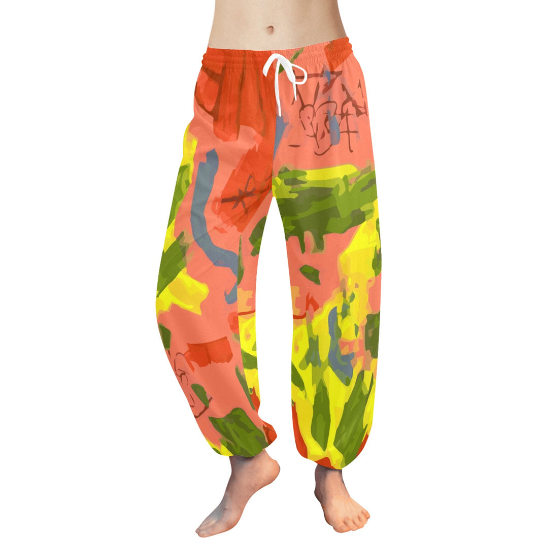 Ti Amo I love you  - Exclusive Brand  - Orange Yellow Green Geometric Pattern -Women's Harem Pants