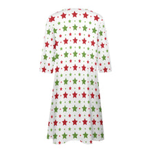 Load image into Gallery viewer, Ti Amo I love you - Exclusive Brand - Christmas Red &amp; Green Star -  7-point Sleeve Dress - Sizes S-5XL
