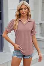 Load image into Gallery viewer, 8 Colors - Eyelet Johnny Collar Short Sleeve Blouse
