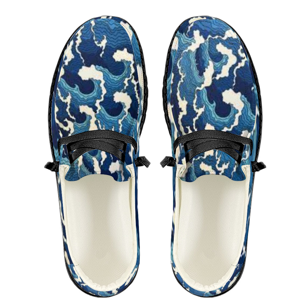 Ti Amo I love you - Exclusive Brand - Blue Wave - Black/White Sole Custom Slip-on Shoes Unisex Leisure Loafers