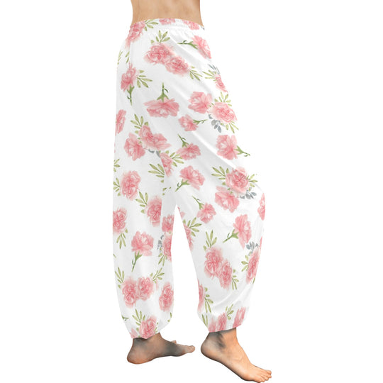 Ti Amo I love you  - Exclusive Brand  - Pink Carnation Pattern  - Women's Harem Pants - Sizes XS-2XL