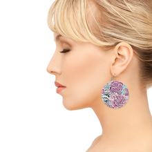 Load image into Gallery viewer, Ti Amo I love you - Exclusive Brand - Dusky Purple Floral - Geometric Round Wooden Earrings
