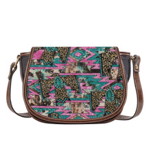 Load image into Gallery viewer, Ti Amo I love you - Exclusive Brand -Pink &amp; Teal with Leopard Eagles - PU Leather Flap Saddle Bag One Size
