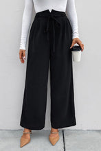 Load image into Gallery viewer, High Waist Ruched Tie Front Wide Leg Pants
