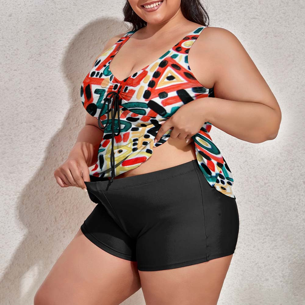 Ti Amo I love you - Exclusive Brand - Women's Plus Size Drawstring 2pc Swimsuit - Sizes XL-6XL