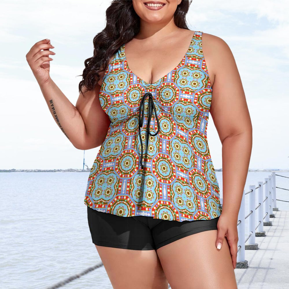 Ti Amo I love you - Exclusive Brand - Women's Plus Size Drawstring 2pc Swimsuit - Sizes XL-6XL