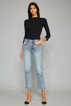 Load image into Gallery viewer, Kancan High Waist Button Fly Raw Hem Cropped Straight Jeans
