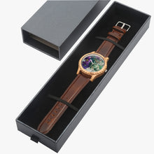 Load image into Gallery viewer, Ti Amo I love you - Exclusive Brand - Purple Floral &amp; Writing Pattern - Womens Designer Italian Olive Wood Watch - Leather Strap
