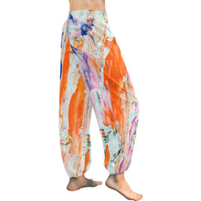 Load image into Gallery viewer, Ti Amo I love you  - Exclusive Brand  - White with Diagonal Painted Stripe Pattern - Women&#39;s Harem Pants
