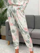 Load image into Gallery viewer, Tie-Dye Round Neck Top and Drawstring Pants Lounge Set
