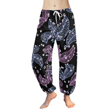 Load image into Gallery viewer, Ti Amo I love you  - Exclusive Brand  -  Purple &amp; Blue Leaf Pattern - Women&#39;s Harem Pants
