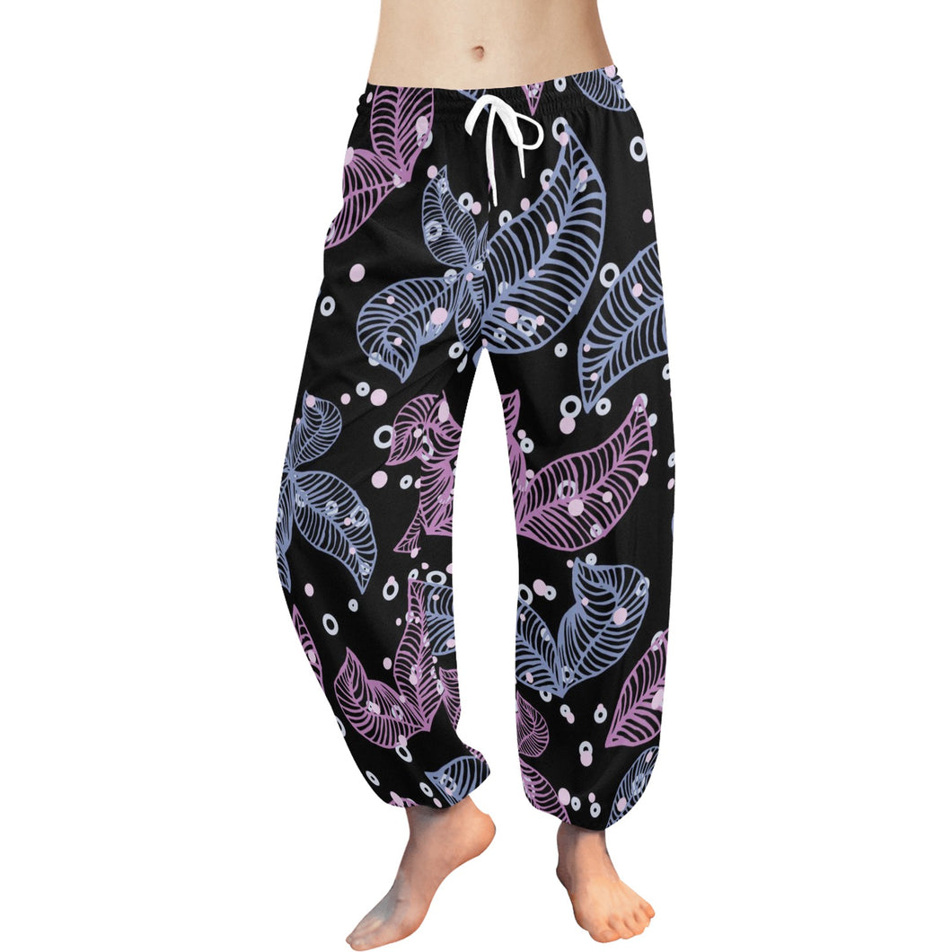 Ti Amo I love you  - Exclusive Brand  -  Purple & Blue Leaf Pattern - Women's Harem Pants