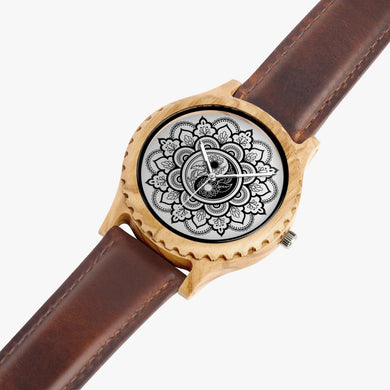 Ti Amo I love you - Exclusive Brand - Yin & Yang Mandala - Unisex Designer Italian Olive Wood Watch - Leather Strap