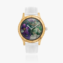 Load image into Gallery viewer, Ti Amo I love you - Exclusive Brand - Purple Floral &amp; Writing Pattern - Womens Designer Italian Olive Wood Watch - Leather Strap 45mm White
