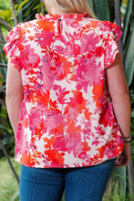 Load image into Gallery viewer, Plus Size Floral Flutter Sleeve Round Neck Blouse
