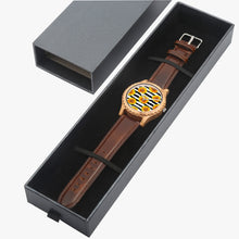 Load image into Gallery viewer, Ti Amo I love you - Exclusive Brand  - Black &amp; White Stripes with Sunflowers - Italian Olive Lumber Wooden Watch - Leather Strap
