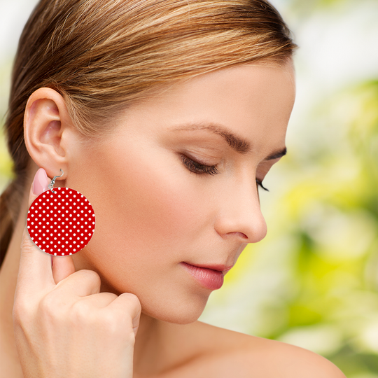 Ti Amo I love you - Exclusive Brand - Chili Pepper with Whiye Polka Dots - Geometric Round Wooden Earrings