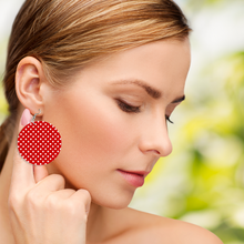 Load image into Gallery viewer, Ti Amo I love you - Exclusive Brand - Chili Pepper with Whiye Polka Dots - Geometric Round Wooden Earrings
