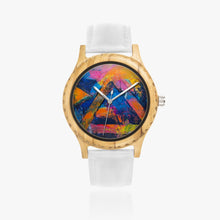 Load image into Gallery viewer, Ti Amo I love you - Exclusive Brand - Geometrical Painted Pattern - Unisex Designer Italian Olive Wood Watch - Leather Strap 45mm White
