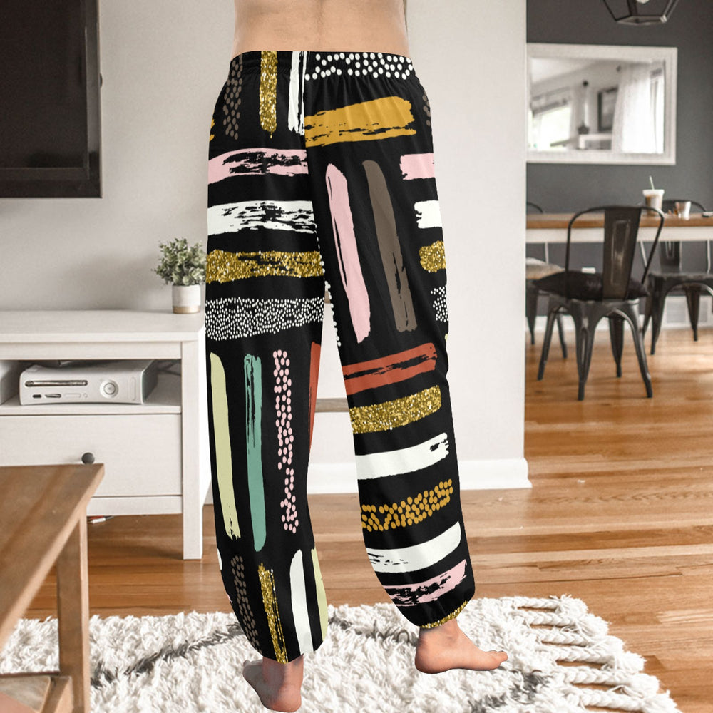 Ti Amo I love you  - Exclusive Brand  - Black Colorful Striped Pattern - Women's Harem Pants - Sizes XS-2XL