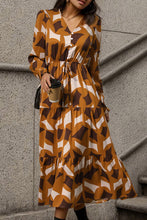 Load image into Gallery viewer, Printed Tied Pocketed Lantern Sleeve Dress
